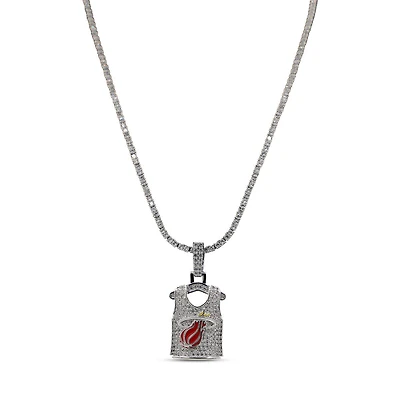 The GLD Shop Miami Heat 14K White Gold Jersey Logo Pendant & 20" Tennis Chain