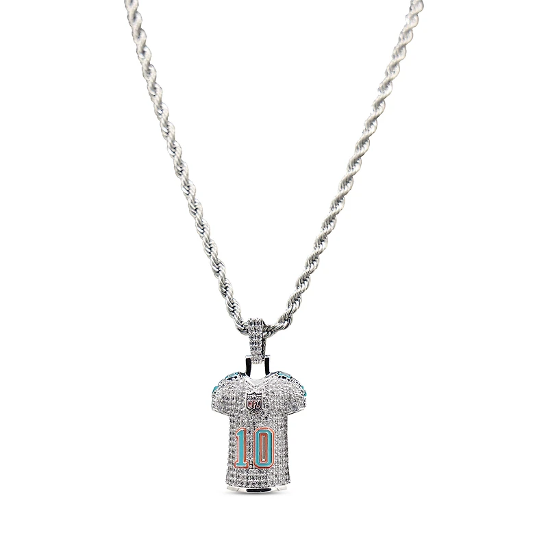 The GLD Shop Miami Dolphins 14K White Gold Jersey Logo Pendant & 20" Rope Chain