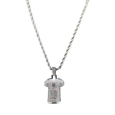 The GLD Shop Miami Dolphins 14K White Gold Jersey Logo Pendant & 20" Rope Chain