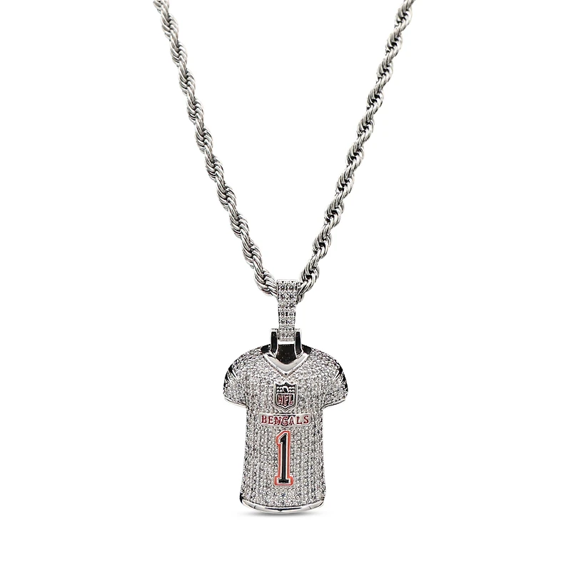 The GLD Shop Cincinnati Bengals 14K White Gold Jersey Logo Pendant & 20" Rope Chain