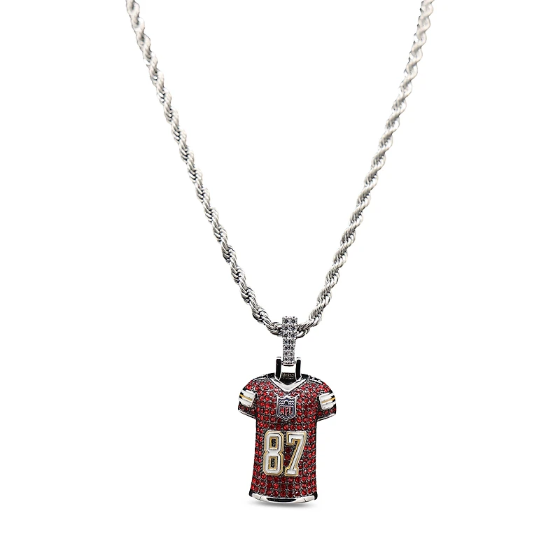 GLD Travis Kelce Kansas City Chiefs 14K White Gold Jersey Logo Pendant & 20" Rope Chain