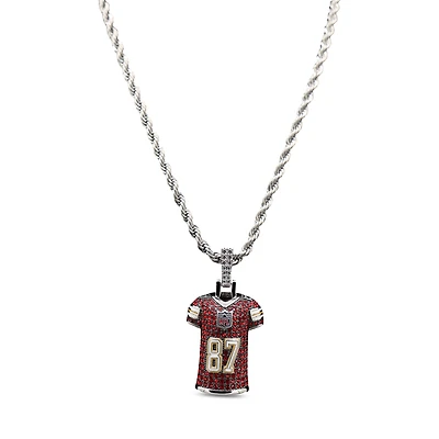 GLD Travis Kelce Kansas City Chiefs 14K White Gold Jersey Logo Pendant & 20" Rope Chain