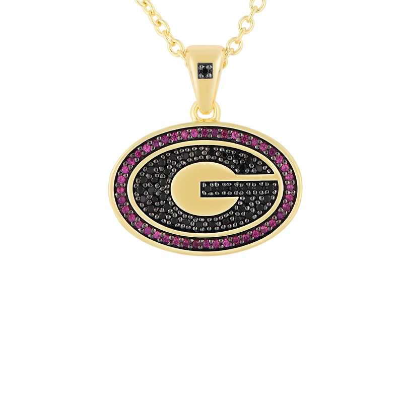FanDrip Georgia Bulldogs Black Spinel & Created Ruby Pendant Necklace with 18" Chain