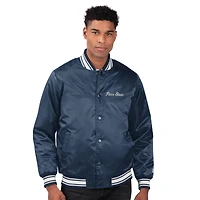 Men's Starter Navy Penn State Nittany Lions Two-Hit Satin Varsity Full-Snap Jacket