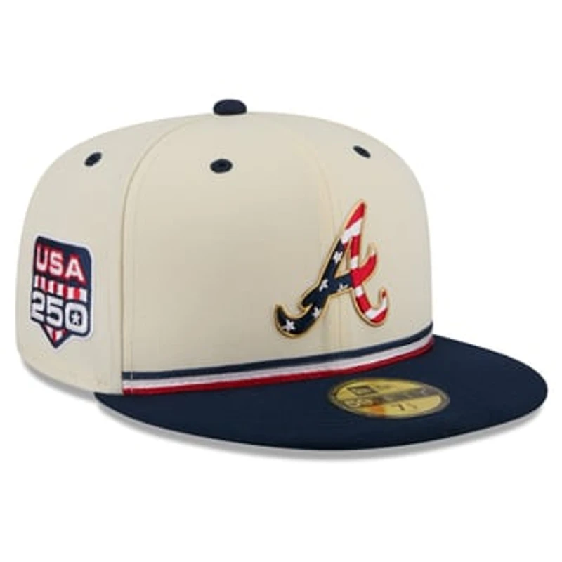 Men's New Era Cream/Navy Atlanta Braves USA 250 Fourth of July 59FIFTY Fitted Hat