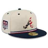 Men's New Era Cream/Navy Atlanta Braves USA 250 Fourth of July 59FIFTY Fitted Hat