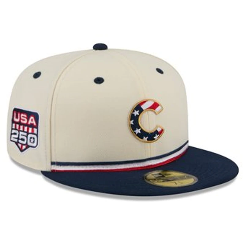 Men's New Era Cream/Navy Chicago Cubs USA 250 Fourth of July 59FIFTY Fitted Hat
