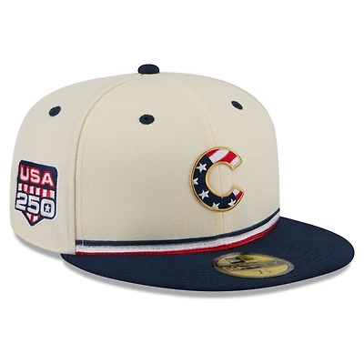 Men's New Era Cream/Navy Chicago Cubs USA 250 Fourth of July 59FIFTY Fitted Hat