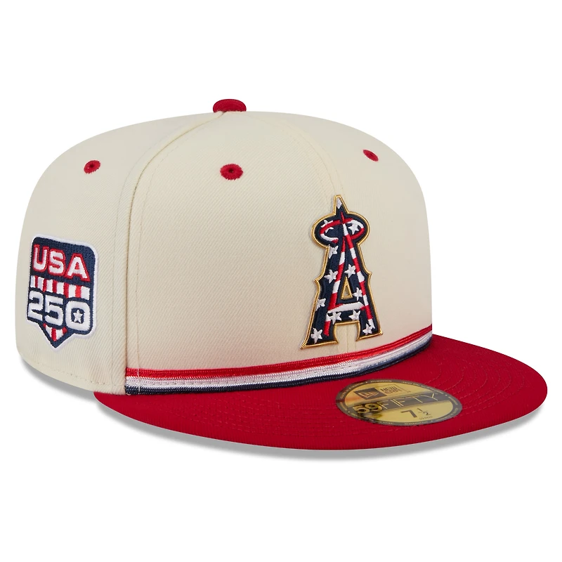 Men's New Era Cream/Red Los Angeles Angels USA 250 Fourth of July 59FIFTY Fitted Hat