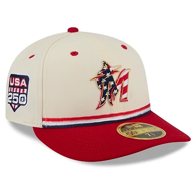 Men's New Era Cream/Red Miami Marlins USA 250 Fourth of July Low Profile 59FIFTY Fitted Hat