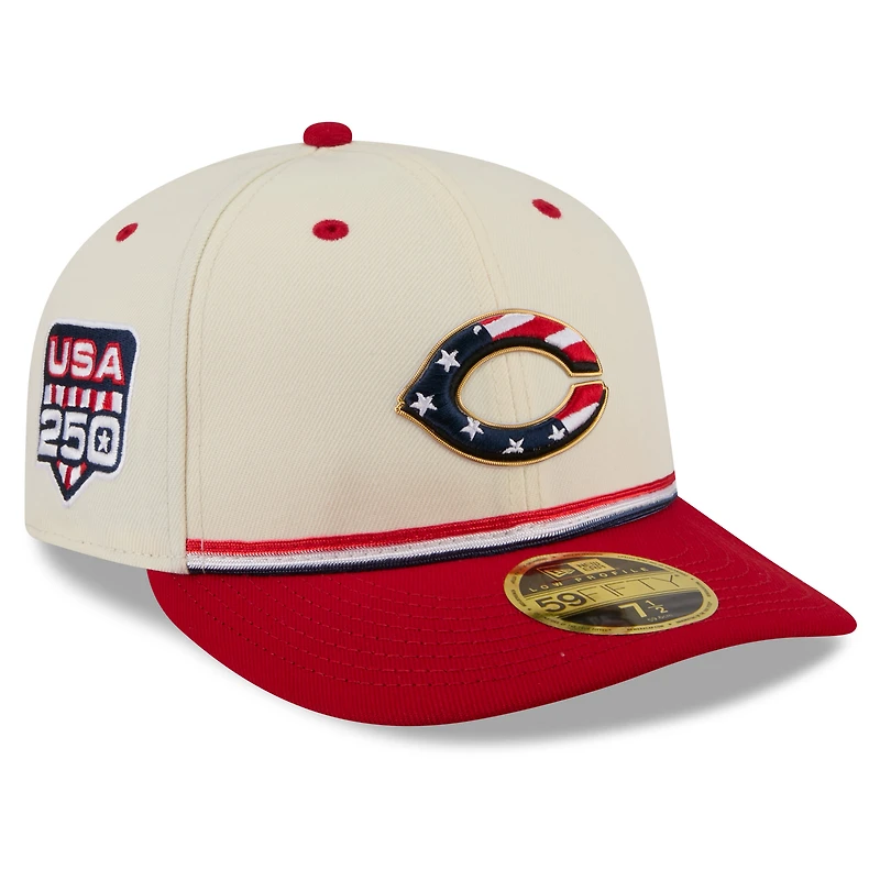 Men's New Era Cream/Red Cincinnati Reds USA 250 Fourth of July Low Profile 59FIFTY Fitted Hat