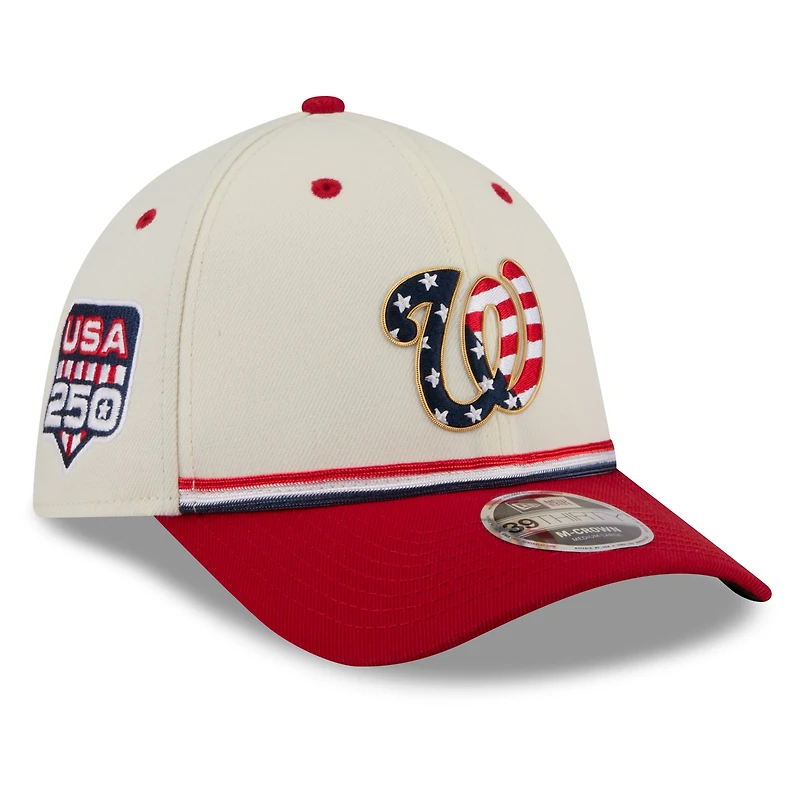 Men's New Era Cream/Red Washington Nationals USA 250 Fourth of July 39THIRTY M-Crown Flex Hat