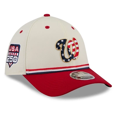 Men's New Era Cream/Red Washington Nationals USA 250 Fourth of July 39THIRTY M-Crown Flex Hat