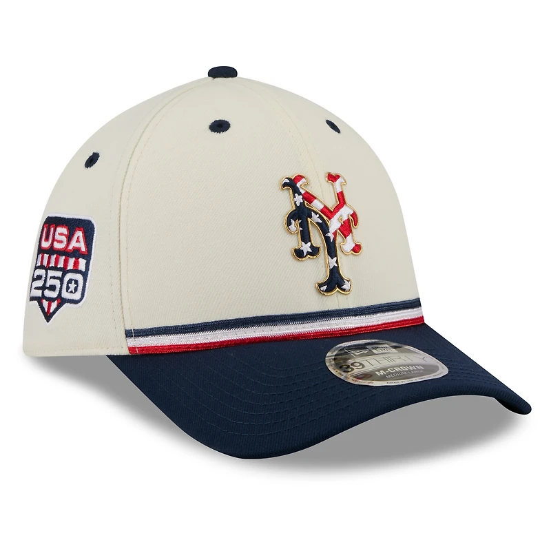 Men's New Era Cream/Navy New York Mets USA 250 Fourth of July 39THIRTY M-Crown Flex Hat