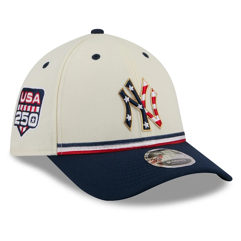 Men's New Era Cream/Navy New York Yankees USA 250 Fourth of July 39THIRTY M-Crown Flex Hat