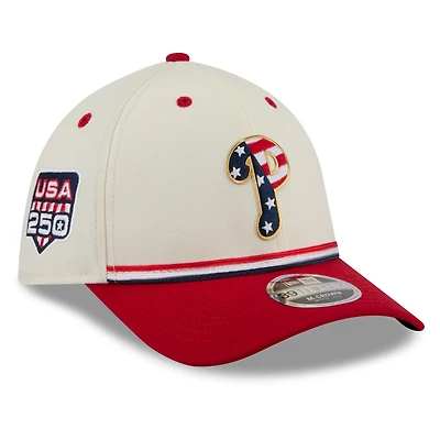 Men's New Era Cream/Red Philadelphia Phillies USA 250 Fourth of July 39THIRTY M-Crown Flex Hat