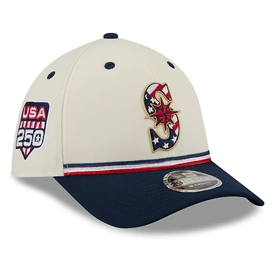 Men's New Era Cream/Navy Seattle Mariners USA 250 Fourth of July 39THIRTY M-Crown Flex Hat