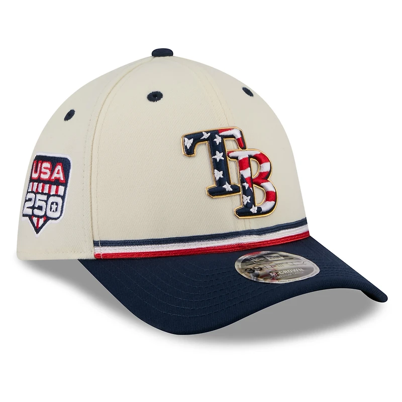 Men's New Era Cream/Navy Tampa Bay Rays USA 250 Fourth of July 39THIRTY M-Crown Flex Hat