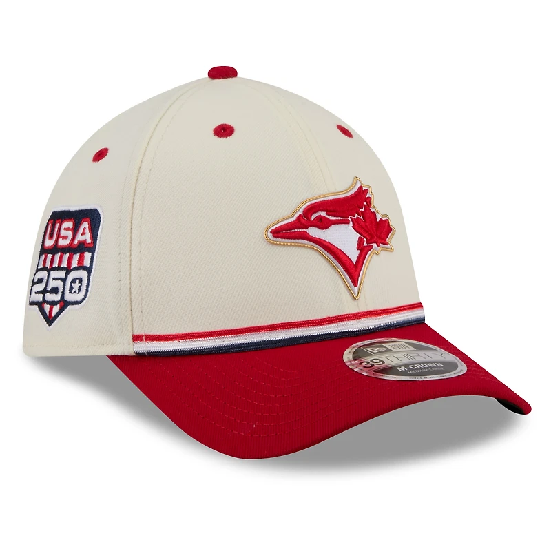 Men's New Era Cream/Red Toronto Blue Jays USA 250 Fourth of July 39THIRTY M-Crown Flex Hat