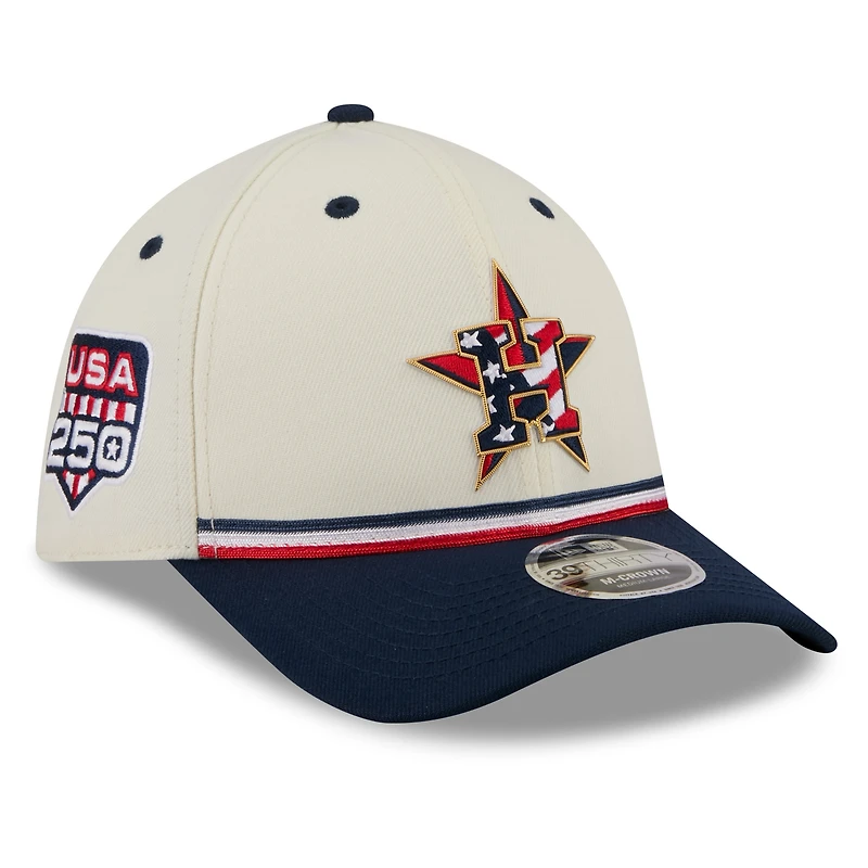 Men's New Era Cream/Navy Houston Astros USA 250 Fourth of July 39THIRTY M-Crown Flex Hat