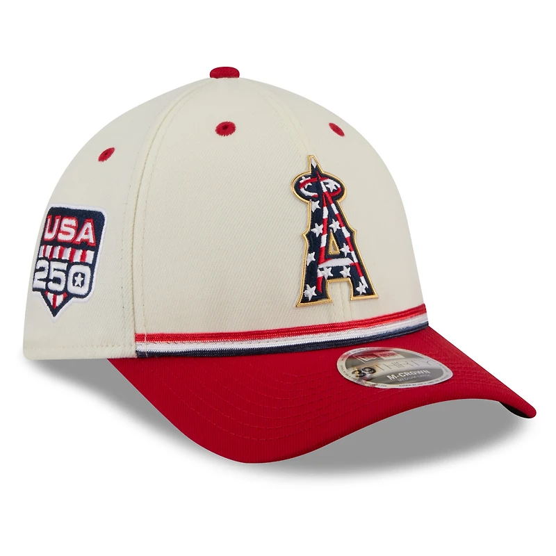 Men's New Era Cream/Red Los Angeles Angels USA 250 Fourth of July 39THIRTY M-Crown Flex Hat