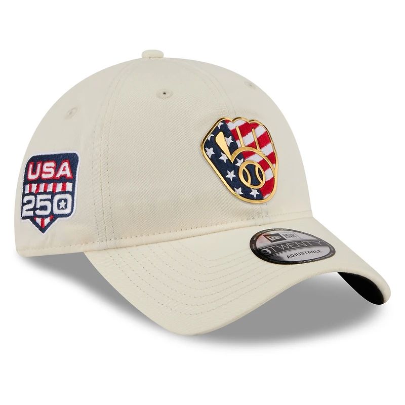 Men's New Era Cream Milwaukee Brewers USA 250 Fourth of July 9TWENTY Adjustable Hat