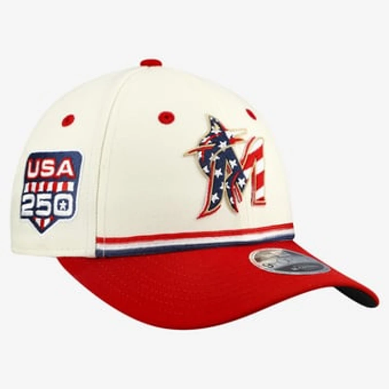 Youth New Era Cream/Red Miami Marlins USA 250 9FORTY M-Crown Adjustable Hat