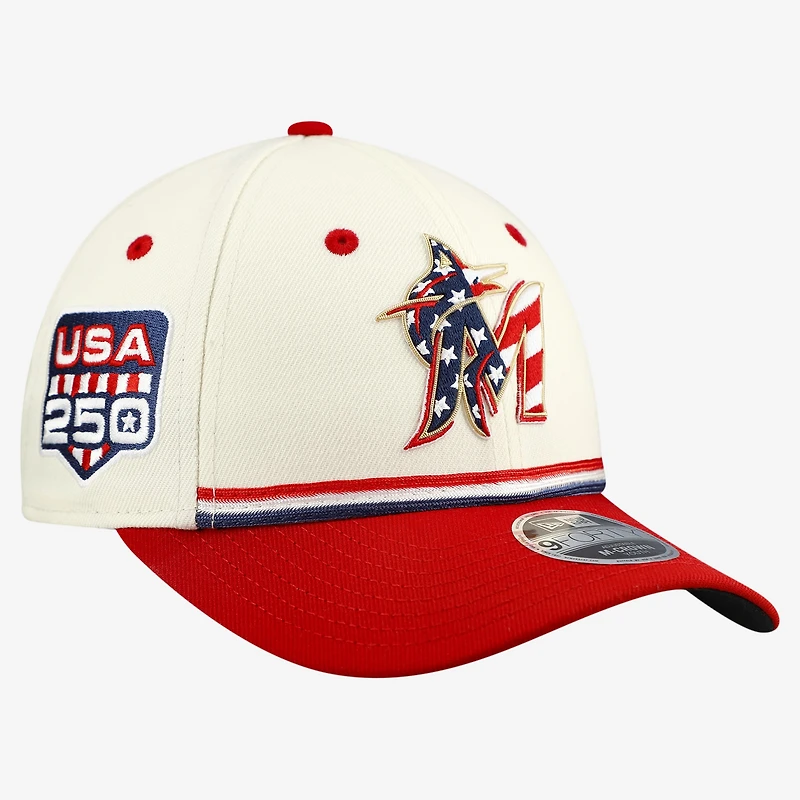 Youth New Era Cream/Red Miami Marlins USA 250 9FORTY M-Crown Adjustable Hat