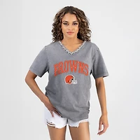Women's Gameday Couture Gray Cleveland Browns Relaxed Iconic Edge Rhinestone V-Neck T-Shirt
