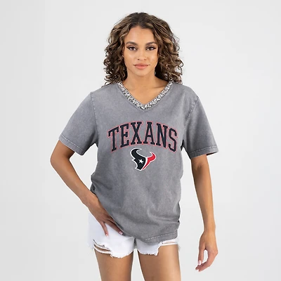 Women's Gameday Couture Gray Houston Texans Relaxed Iconic Edge Rhinestone V-Neck T-Shirt