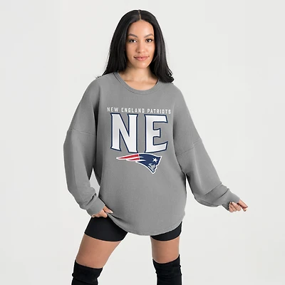 Women's Gameday Couture Gray New England Patriots Oversized Pure Motion Corded Sweatshirt