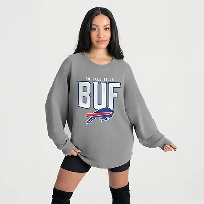 Women's Gameday Couture Gray Buffalo Bills Oversized Pure Motion Corded Sweatshirt