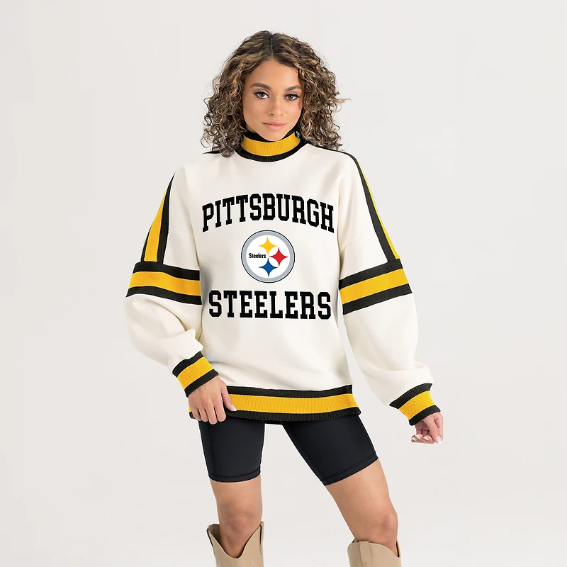 Women's Gameday Couture White Pittsburgh Steelers Oversized Vivid Motion Sweatshirt