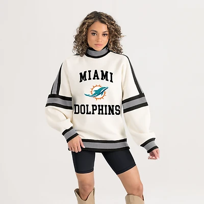Women's Gameday Couture White Miami Dolphins Oversized Vivid Motion Sweatshirt
