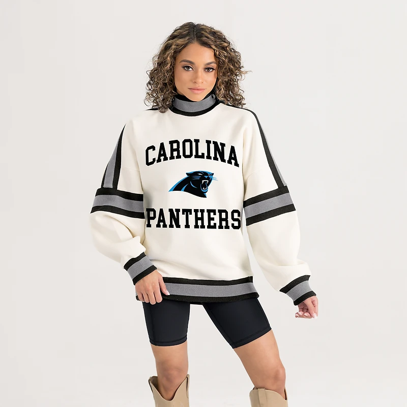 Women's Gameday Couture White Carolina Panthers Oversized Vivid Motion Sweatshirt