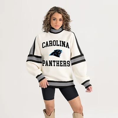 Women's Gameday Couture White Carolina Panthers Oversized Vivid Motion Sweatshirt