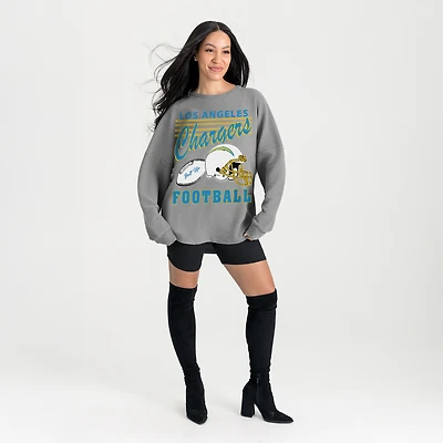 Women's Gameday Couture Gray Los Angeles Chargers Oversized Sweet Victory Corded Sweatshirt