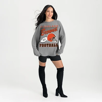 Women's Gameday Couture Gray Cleveland Browns Oversized Sweet Victory Corded Sweatshirt