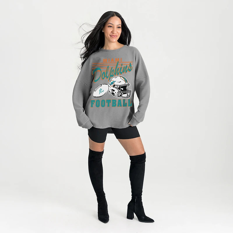 Women's Gameday Couture Gray Miami Dolphins Oversized Sweet Victory Corded Sweatshirt