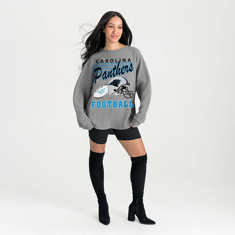 Women's Gameday Couture Gray Carolina Panthers Oversized Sweet Victory Corded Sweatshirt