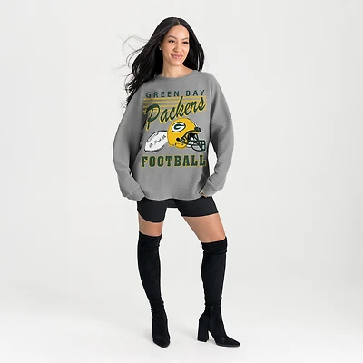 Women's Gameday Couture Gray Green Bay Packers Oversized Sweet Victory Corded Sweatshirt