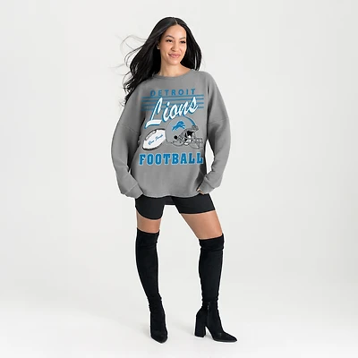 Women's Gameday Couture Gray Detroit Lions Oversized Sweet Victory Corded Sweatshirt
