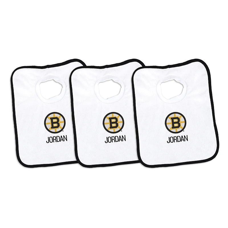 Infant Chad & Jake Boston Bruins Primary Three-Pack Personalized Burp Cloth Set