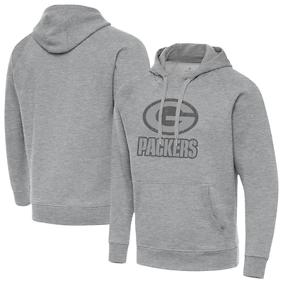 Men's Antigua  Heather Gray Green Bay Packers Victory Hoodie