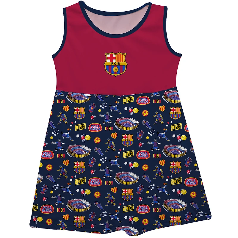 Girls Toddler Vive La Fete Maroon Barcelona Impressions Artwork Tank Top Dress