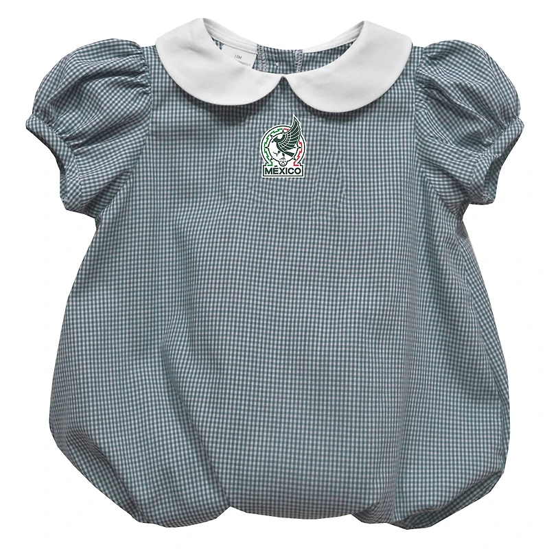 Girls Infant Vive La Fete Green Mexico National Team Gingham Puffy Bubble Dress