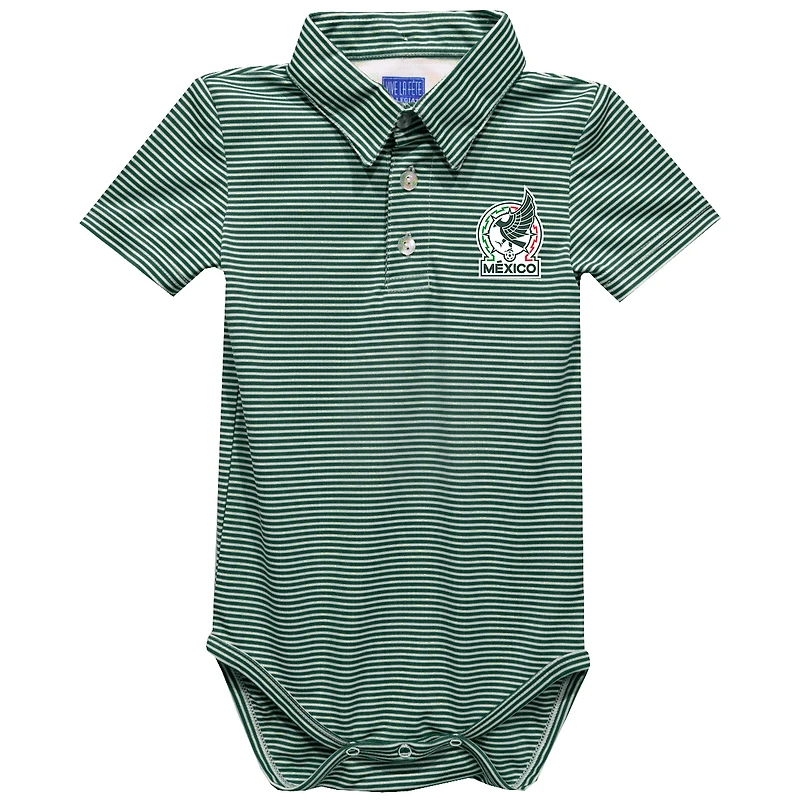 Infant Vive La Fete  Green Mexico National Team Pencil Stripe Polo Bodysuit