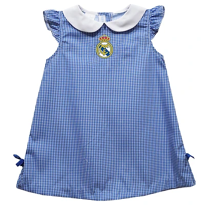 Girls Infant Vive La Fete  Royal Real Madrid Mini Check Pattern A-Line Dress