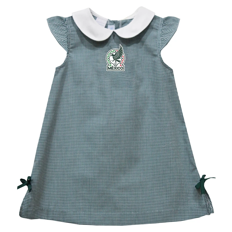 Girls Toddler Vive La Fete Green Mexico National Team Mini Check Pattern A-Line Dress