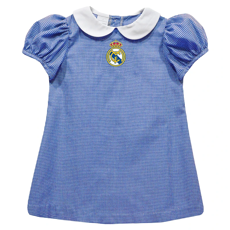 Girls Infant Vive La Fete  Royal Real Madrid Gingham Puffy A-Line Dress
